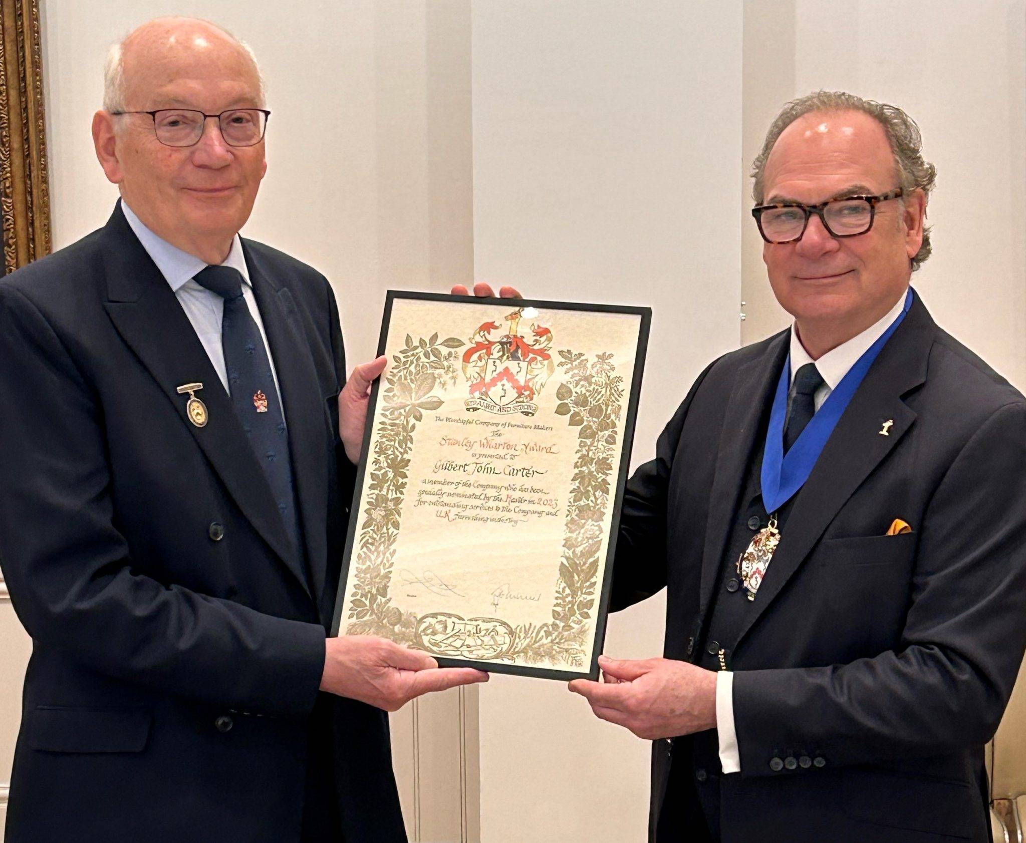 Liveryman Gil Carter presented Stanley Wharton Award The Furniture