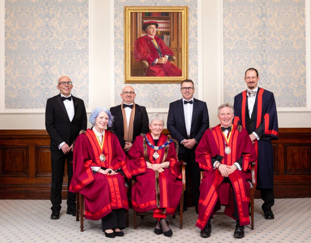 Clockwise from top: Matt Burton, Robin Scott, Mike Holmes, Will Purves, Junior Warden Alistair Gough, Master Debbie Johnson and Senior Warden Jessica Alexander.